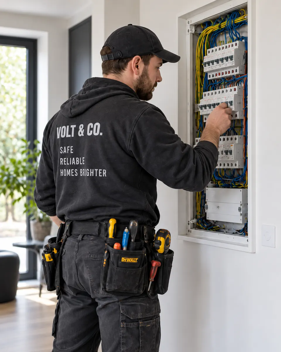 A Volt & Co. electrician inspecting a residential electrical installation